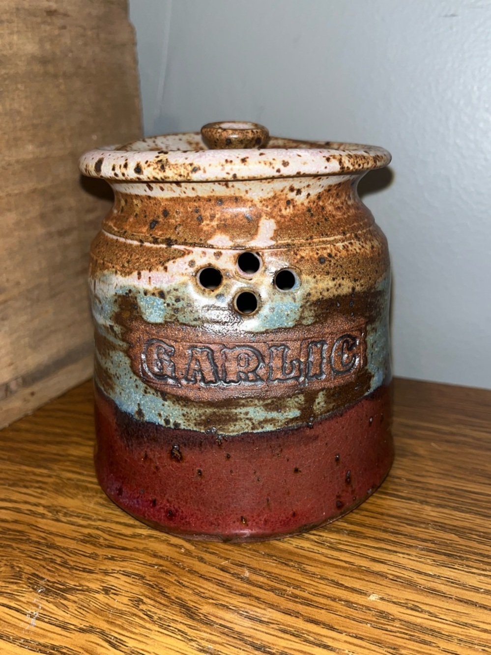 Vintage Unique Ceramic Garlic Cellar Canister Jar With Lid